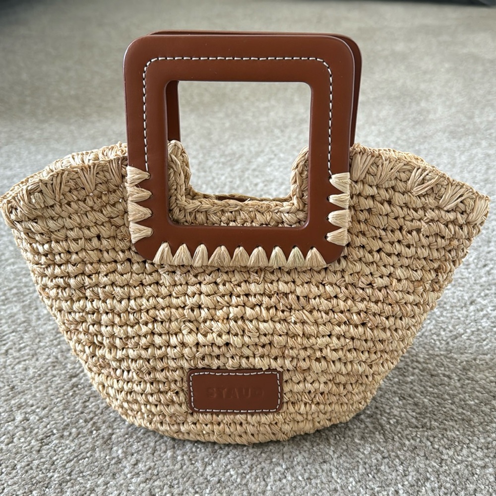 STAUD Shirley mini raffia basket tote new